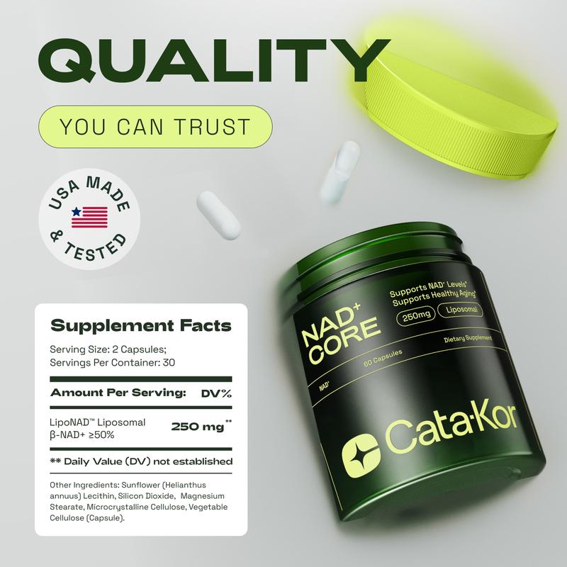 Cata-Kor NAD+ Core - NAD Supplement for Skin Aging Support, Energy, and Focus