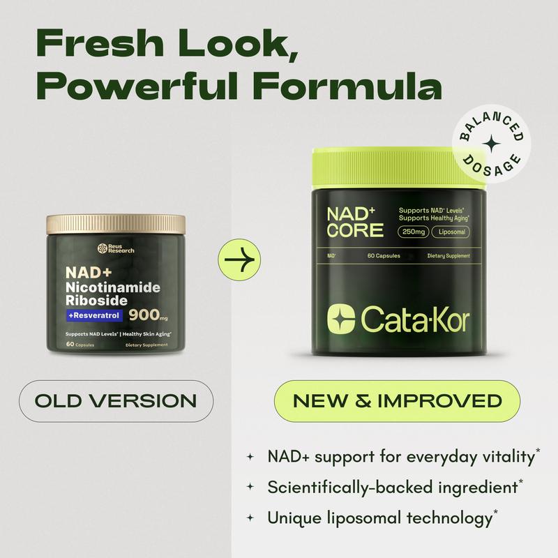 Cata-Kor NAD+ Core - NAD Supplement for Skin Aging Support, Energy, and Focus