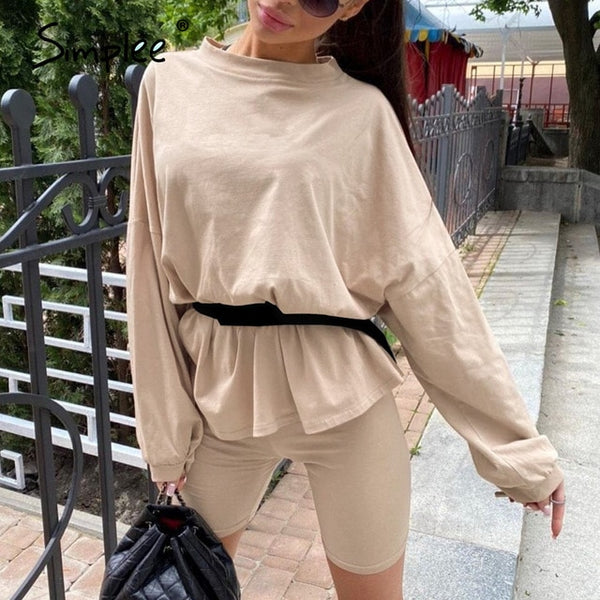 Simplee Casual solid outfits women's two piece suit