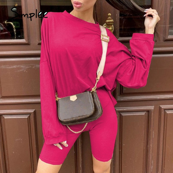 Simplee Casual solid outfits women's two piece suit