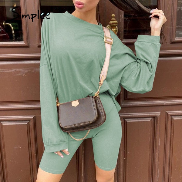 Simplee Casual solid outfits women's two piece suit