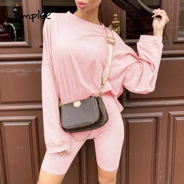 Simplee Casual solid outfits women's two piece suit