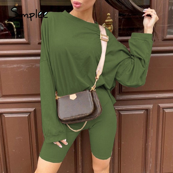 Simplee Casual solid outfits women's two piece suit